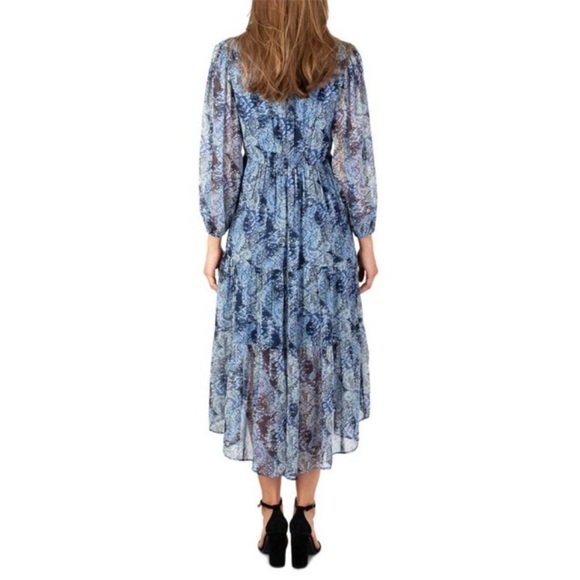 Joie Blue Parisian Paisley Watercolor Boho Dress Large Long Sleeve L - Picture 4 of 15